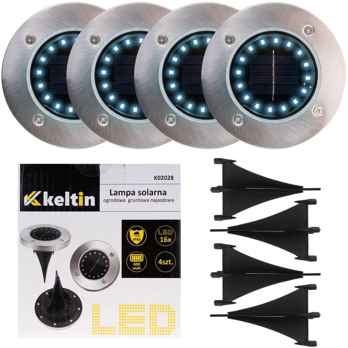 Keltin Solar tuinlamp set - 16 LED - Weerbestendig - Zilver/Zwart - 4 stuks