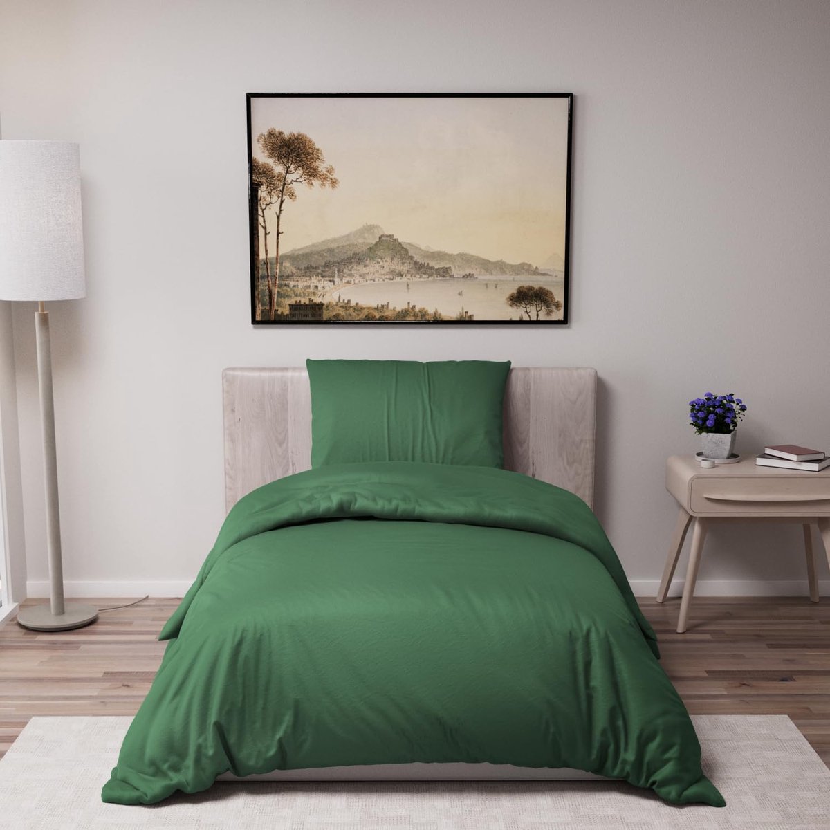Azalia Dekbedovertrek 135x200 cm met 1 kussensloop 80x80 cm - Groen - 135x200 Bedset van 100 procent microvezel