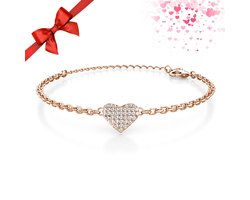 Shoplace Hart armband dames rond met Swarovski® kristallen - Gold plated - Schakelarmband - Cadeau voor vrouw - 20cm - Roségoud kleurig