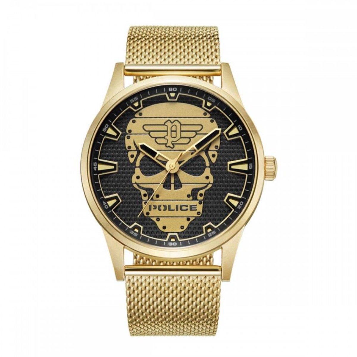 Police Gouden RVS Horloge Met Zwarte Wijzerplaat En 5ATM Waterdichtheid