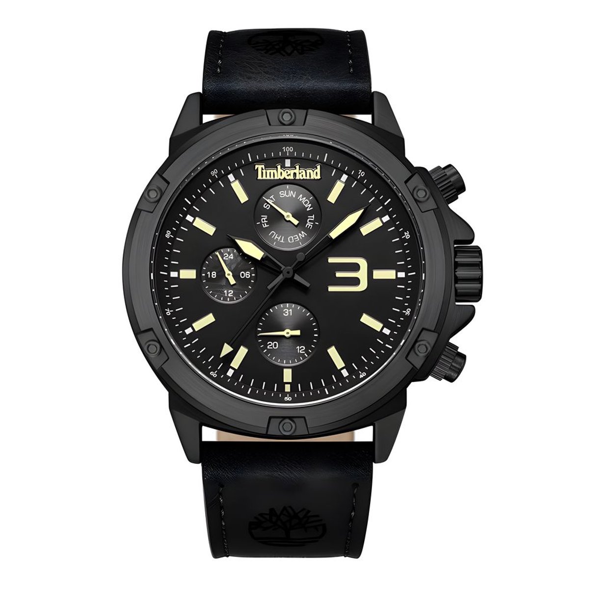 Timberland Zwarte Leren Horloge Met Stalen Behuizing 46MM