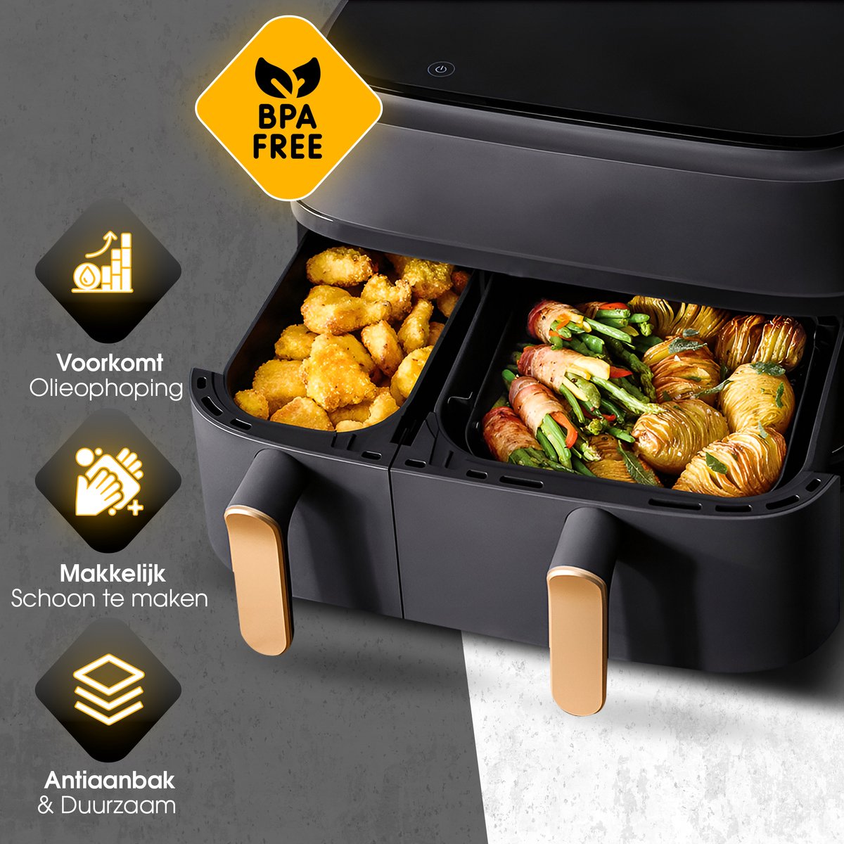Bewern 2 Stuks Siliconen Bakvormen - 6L en 3L - Geschikt voor Philips Airfryer Dual Basket 3000 Series - Accessoires voor Dubbele Airfryer - Siliconen Bakje — afbeelding 2