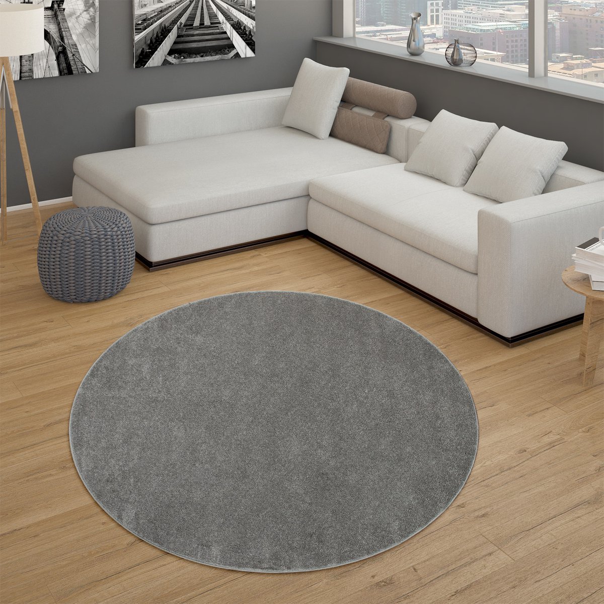 Flycarpets Laagpolig Effen Uni Vloerkleed Porera - Antraciet