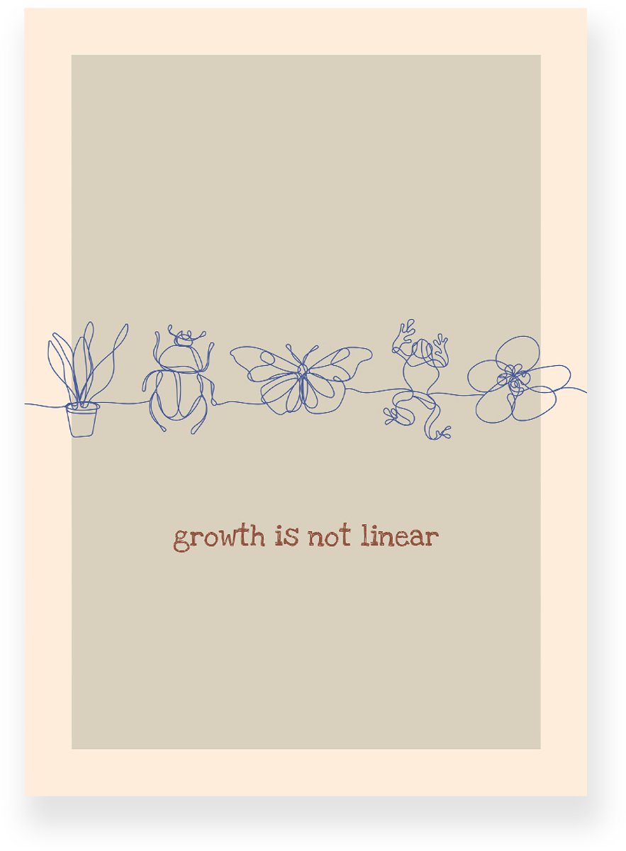 Yisual Poster 30x40 cm - Growth is not Linear - Lijntekening - Lichtgroen - Beige - Motivation - Natuur - Muurdecoratie - Wanddecoratie