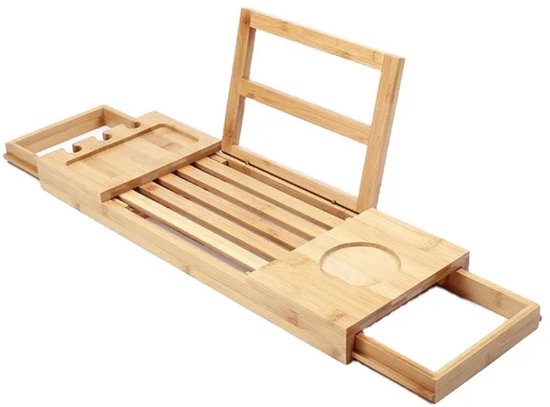 SoBuy Badplank, Badkuipplank van Bamboe Hout, Badrek met Houder,Badbrug, Geschikt voor Telefoon en Tablet, 80cm, FRG212-N
