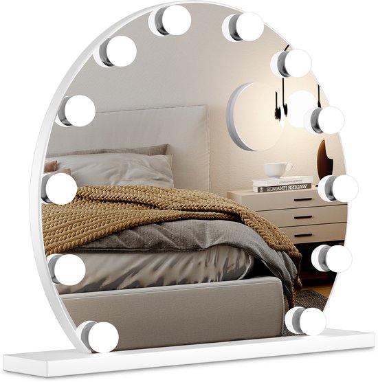 Bayt Hollywood Spiegel met verlichting - Make Up Spiegel met Verlichting - Spiegel Met Verlichting - Dimbaar - 10x Vergroting - Ø 55cm - Wit