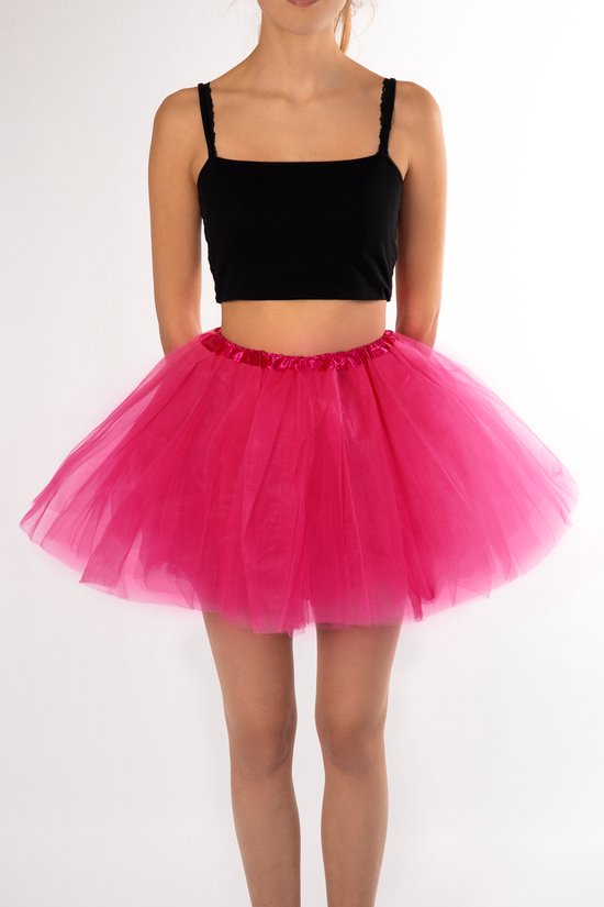 KIMU® Tutu Donkerroze Tule Rokje - Maat XL XXL 3XL - Roze Petticoat Rok Dames - Onderrok Tulerok Volwassenen Candy Pink Ladies Halloween