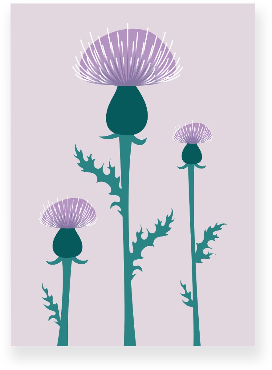 Yisual Poster 30x40 cm - Distelbloemen - Planten - Paars - Groen - Minimalistisch - Botanisch - Muurdecoratie - Wanddecoratie