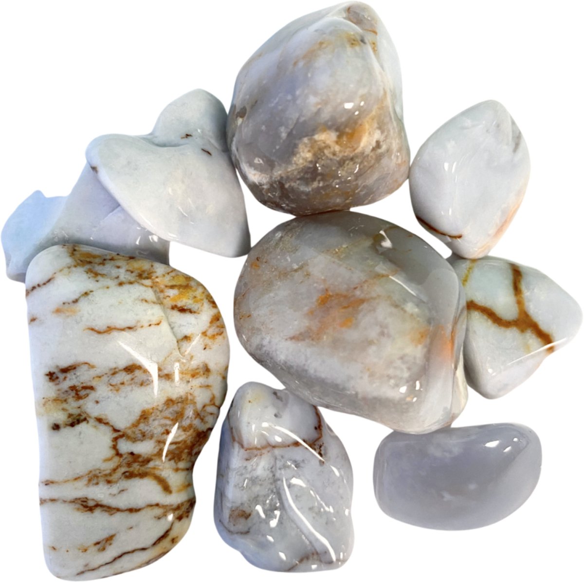 Ruben Robijn Chalcedoon 100 gr. trommelstenen (mt3) Blauw