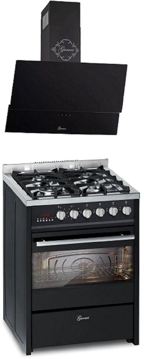 GURARI GCH E 610 BL, gasfornuis vrijstaand 60 cm+GCH 268 BL 6 PRIME Afzuigkap 60 cm