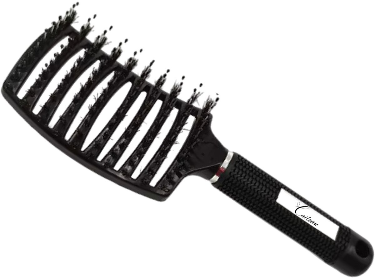 Cailean - Haarborstel - Zwart - Curved - 1 Stuk - Brush - Anti klit - Kappers borstel - Borstel