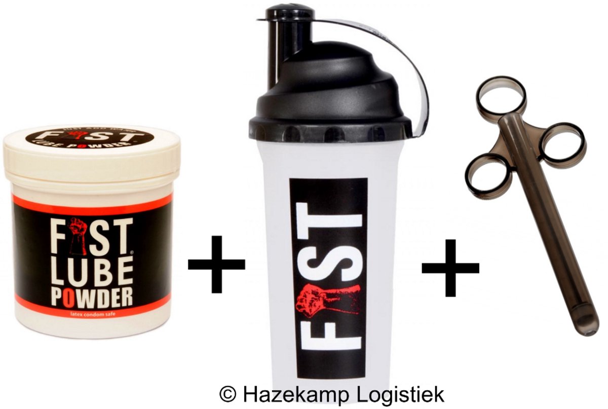 Fist Lube Poeder voor 10 liter glijmiddel met Fist Lube Shaker en de Fist Lube Shooter