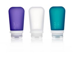 Human Gear - GoToob+ 3-Pack - reisflesje - flacon - lekvrij - herbruikbaar - lichtgewicht - Large -100ML - Clear/Purple/Teal