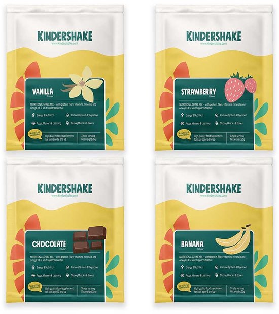 Kindershake proefpakket - 4 shakes voor optimale groei en energie - Aardbei