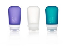 Human Gear - GoToob+ 3-Pack - reisflesje - flacon - lekvrij - herbruikbaar - lichtgewicht - Medium - 74ML - Clear/Purple/Teal