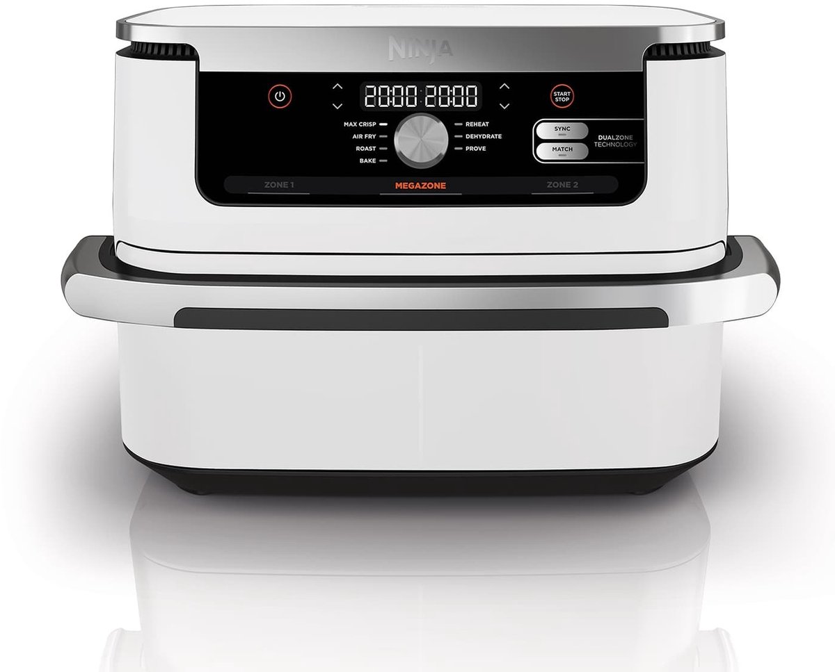 Ninja Foodi AF500EUWH Mega Dubbele Airfryer XXL - 10.4 Liter - Twee Kookvakken of Één MegaZone - Heteluchtfriteuse - Wit