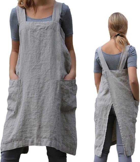 Katoenen Schort Met Gekruiste Rug Voor Vrouwen Met Zakken Schattig Schort Voor Koken Bakken Winkel Tuin Restaurant Cafe Beige,One Size Katoenen Schort Met Gekruiste Rug Voor Vrouwen Met Zakken Schattig Schort Voor Koken Bakken Winkel Tuin Restaurant Cafe Beige,One Size