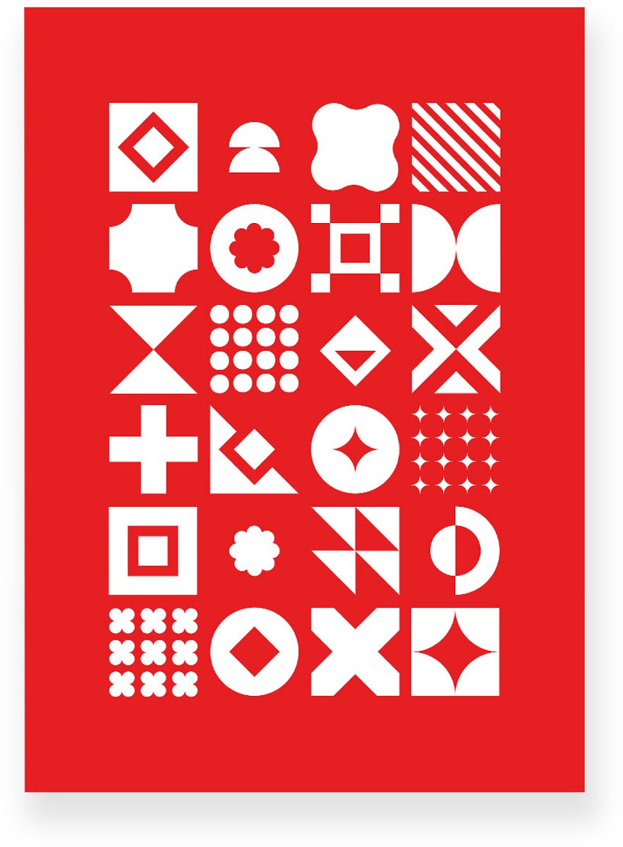 Yisual Poster 50x70 cm - Geometrische Vormen - Rood - Wit - Abstract - Vintage - Muurdecoratie - Wanddecoratie