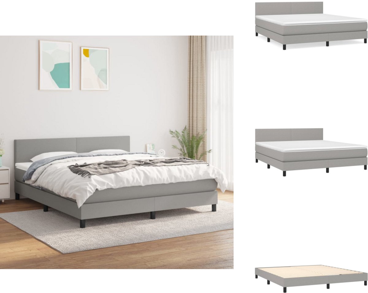 vidaXL Boxspring - Boxsprings - Bed - Slaapmeubel - Boxspring met matras stof lichtgrijs 180x200 cm