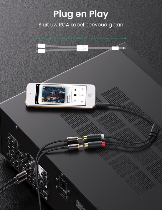 UGREEN RCA Kabel 3.5mm naar 2RCA Kabel Compatibel met TV PC Soundbar Luidspreker,enz. (5M
