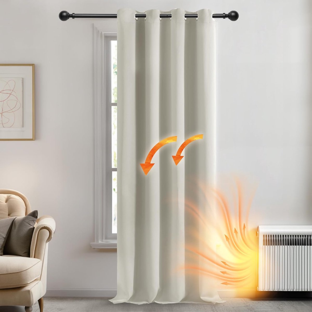 Azalia Thermische Gordijnen 96 inch Lang, Crème, 1 stuk, Verdusteringsgordijnen met Ringen voor Slaapkamer, Woonkamer, 140x260 cm (B x H)