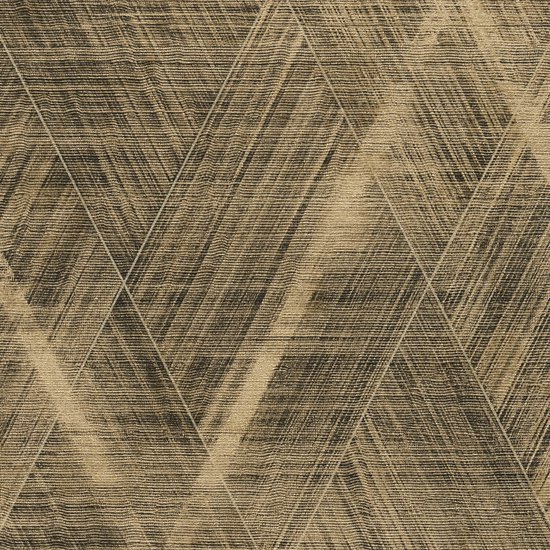 3D behang Profhome 388245-GU vliesbehang hardvinyl warmdruk in reliëf licht gestructureerd met chevron patroon en metalen accenten goud zwart bronzen 5,33 m2