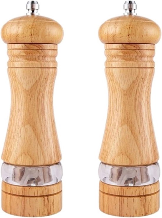 Zout- en pepermolen, hout, 2-delige set, handmatige pepermolen 20 cm, zoutmolen, kruidenmolen met verstelbaar keramisch maalwerk voor specerijen, peper, zout, in geschenkdoos Zout- en pepermolen, hout, 2-delige set, handmatige pepermolen 20 cm, zoutmolen, kruidenmolen met verstelbaar keramisch maalwerk voor specerijen, peper, zout, in geschenkdoos