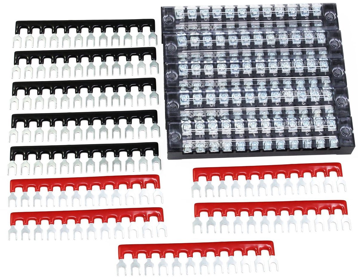 Image of 15A Schroefklemmenlijst 12Positie Dubbele Rij Schroeflijst 15 Stuks (12 Posities 5 Pack) - 600V
