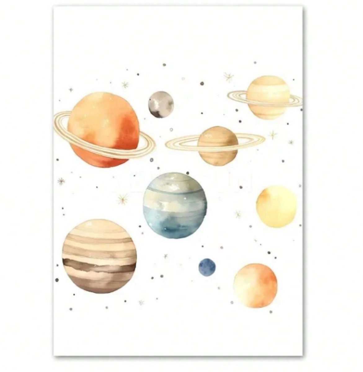 Canvas Doek 50x70 cm | Wanddecoratie Kinderkamer Ruimte Thema | Planeten Ontwerp | Neutrale Kleuren | Muurdecoratie Babykamer | Baby Accessoires | Los Canvasdoek