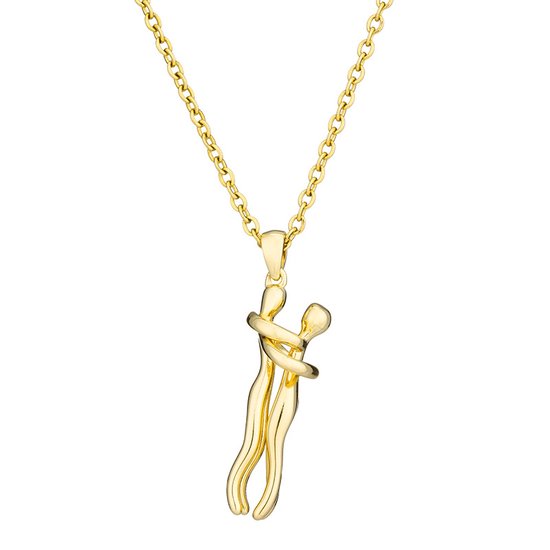 Collier en or d'une breloque représentant deux figures s'enlaçant.