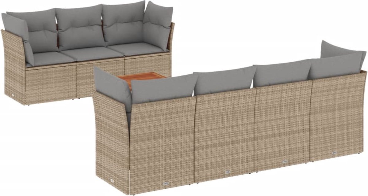 The Living Store 8-delige Loungeset met kussens poly rattan beige - Loungebank - Lounge Set - Buitendecoratie - Tuinstoel - Tuinset