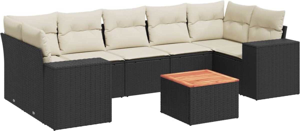 The Living Store 8-delige Loungeset met kussens poly rattan zwart - Loungeset - Tuinmeubels - Lounge Set - Buitendecoratie - Outdoor Furniture