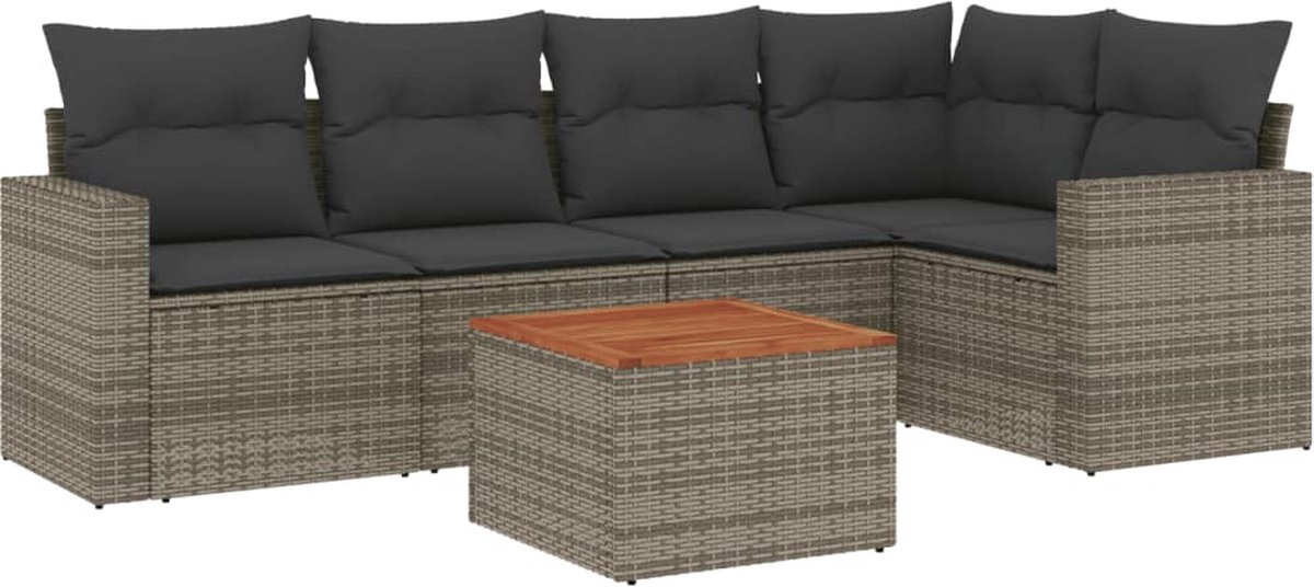 Grijze polyrattan loungeset met kussens voor buiten - The Living Store.