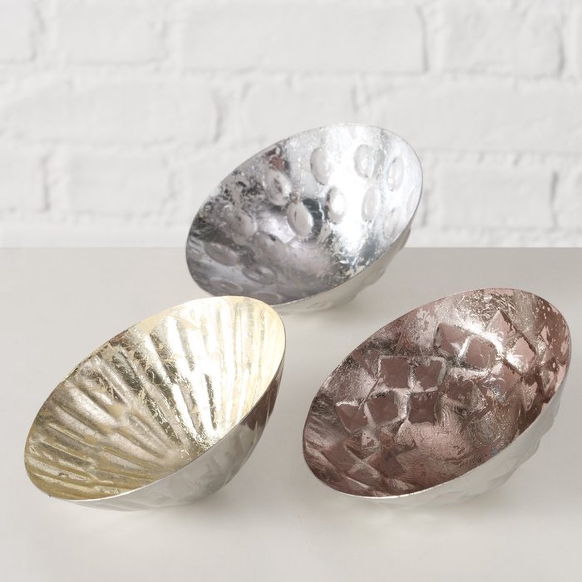 Theelichthouders Schelpvorm Goud / Zilver / Brons Assorti Metaal Set van 3 Boltze Home (10 x 4 cm)