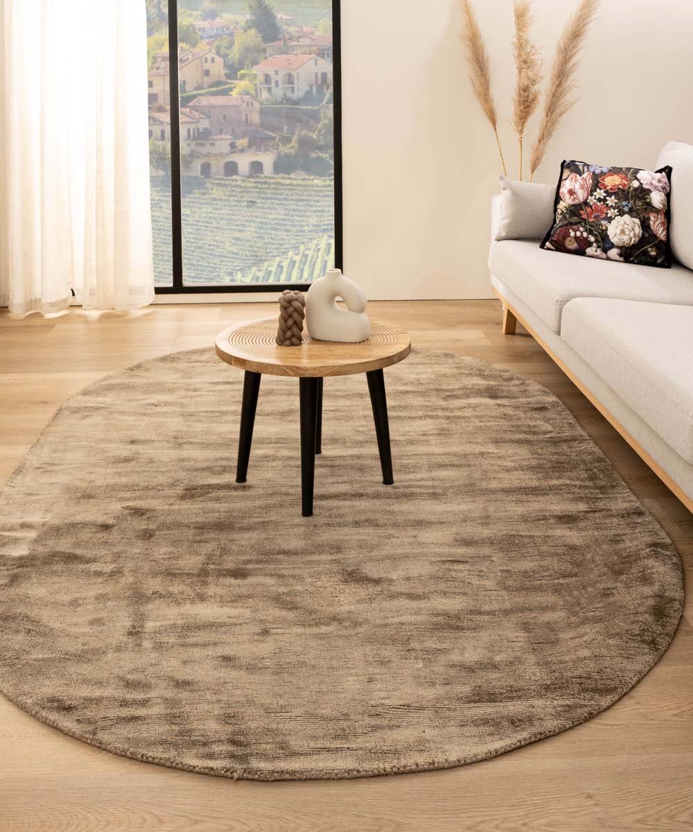 Viscose vloerkleed ovaal - Glamour bruin 300x400