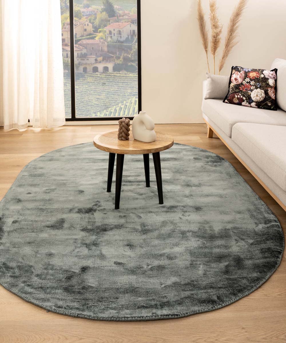 Viscose vloerkleed ovaal - Glamour blauw 250x360