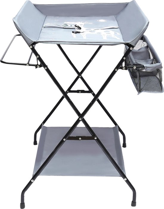 Verschoontafel baby Opvouwbaar en Draagbaar, in Hoogte Verstelbaar, Luiertafel, Verzorgingstafel Giraffe Patroon (Grijs