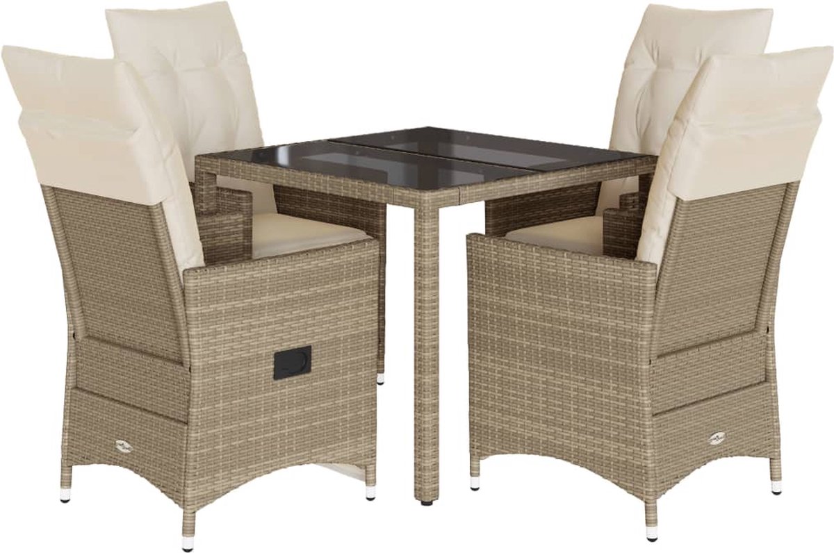 The Living Store 5-delige Tuinset met kussens poly rattan beige - Tuinmeubels - Lounge Set - Buitenkamer - Relaxen - Eetgroep