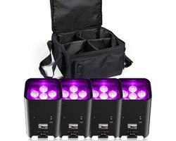 Set Van 4 108 W RGBWA UV Batterij LED Par Koplampen Oplaadbaar Met Tas en Afstandsbediening APP DMX Partylicht Podiumverlichting Voor DJ Disco Bar KarTV Bruiloft Energieklasse A