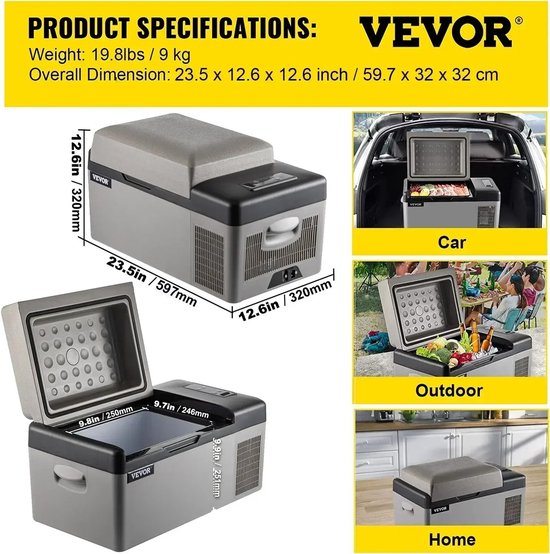 Carlovo Mini Koelkast - Mini Auto Koelkast - Koelbox - Drankkoeler - Draagbare Compressor Koeler - Koelbox Voor Kamperen - 20L - 12/24V DC - 110-240V - Grijs van Tristar — afbeelding 2