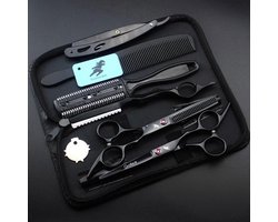 Qualisce 8-Delige Kappersset - Professionele Kappersset - Knippen - Kappersschaar Rechtshandig - Uitdunschaar - Effileerschaar - Coupeschaar - Zwart