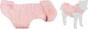 Set van twee: roze hondenjas met stippen, bontkraag en strik, en hetzelfde model op een hond.
