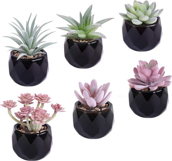 Kunstplanten, decoratieve planten, kunstvetplanten, 8 stuks, met grijze pot, decoratie voor