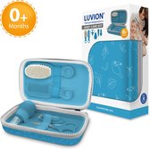 LUVION® Baby Verzorgingsset Blauw - uitgebreide 8 delige geschenkset met baby verzorgingsproducten - Manicureset en nagelset met nagelknipper, nagelvijl en nagelschaartje - Borstel en kam voor de haarverzorging - Neuszuiger - Kraamcadeau Jongen
