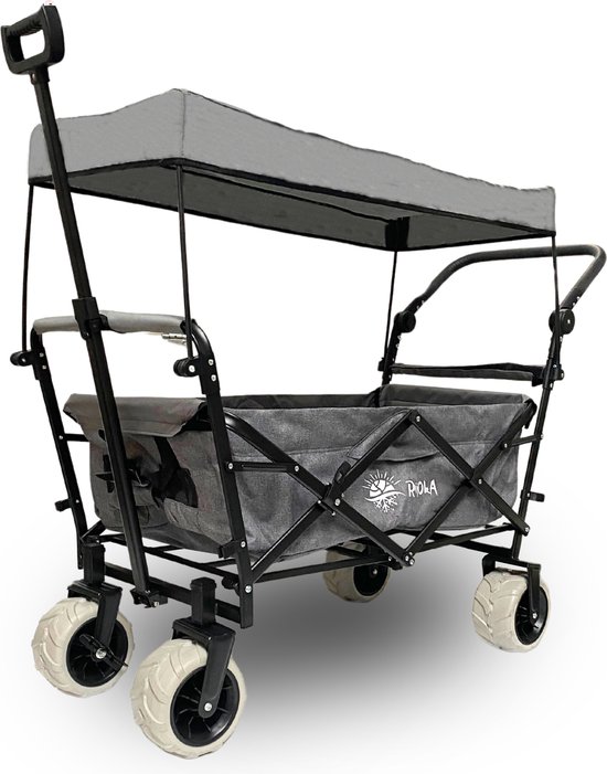 Rijoka Luxe Opvouwbare Bolderkar/Bolderwagen | Met Dakje en Crosswielen | Draagkracht 100kg | Jeans Grijs