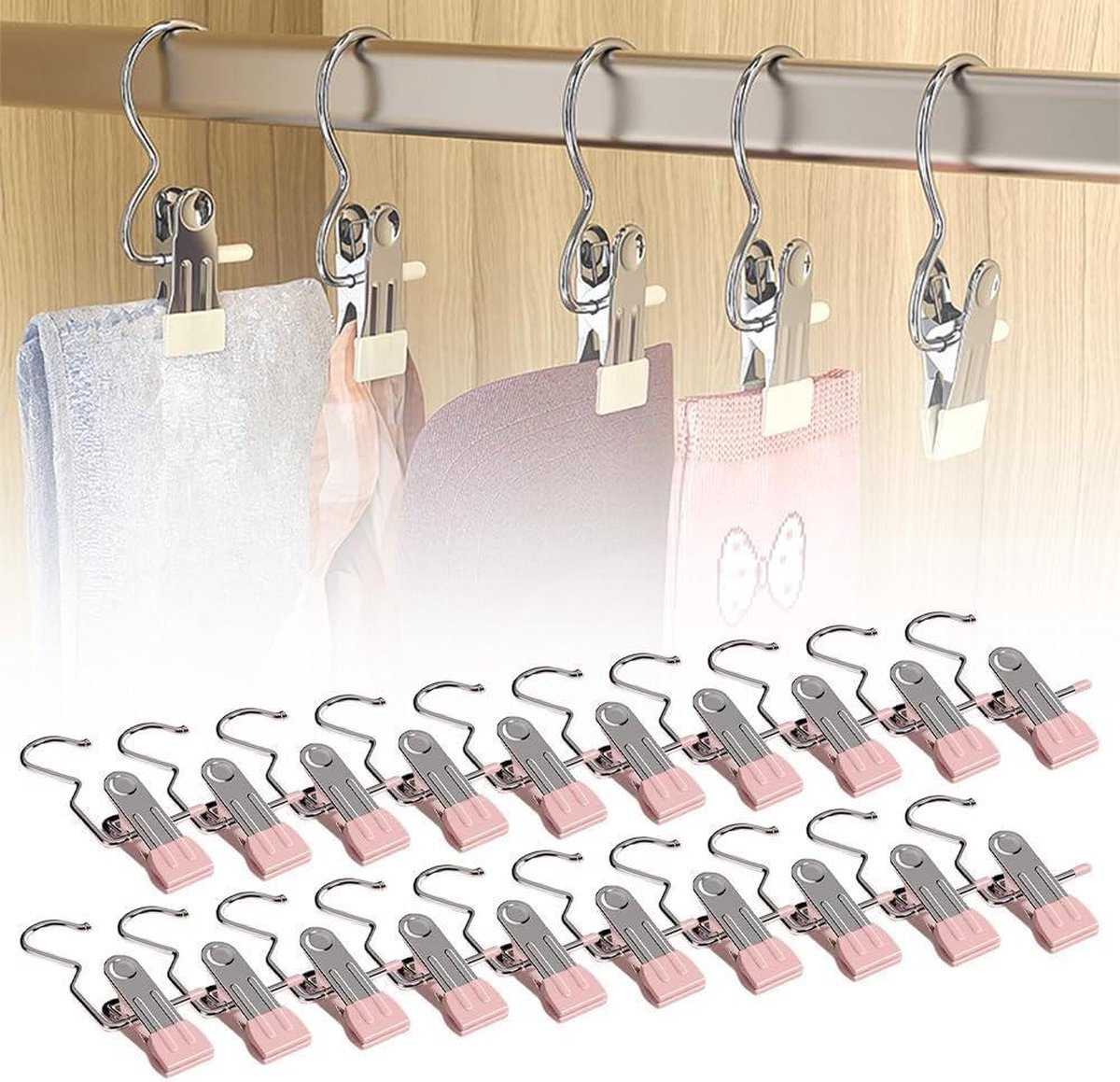 Multifunctionele antislip metalen wasknijpers - 20 stuks - kleding klemmen - roze