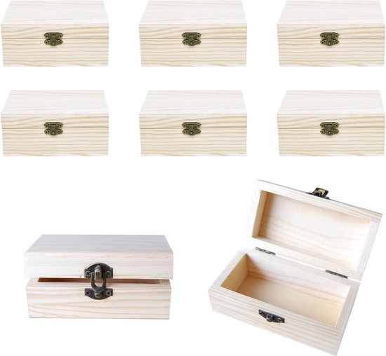 ANBOWEI Mini Treasure Box, 6 Pieces Small Wooden Box with Lid, Treasure
