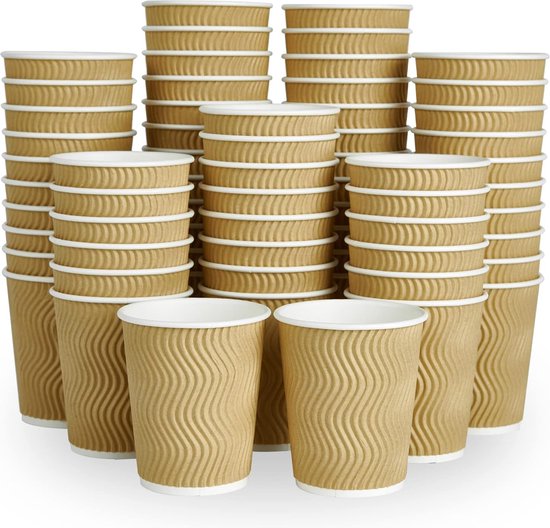 Koffiebeker 8oz 240 ml Bruin Ripple Kraft Dubbelwandig- 100 Stuks- wegwerp papieren bekers karton kraft – drank bekers – drinkbekers- koffie beker – wegwerpbeker – Koffiekopjes – Koffiemokken - Warme en Koude Dranken
