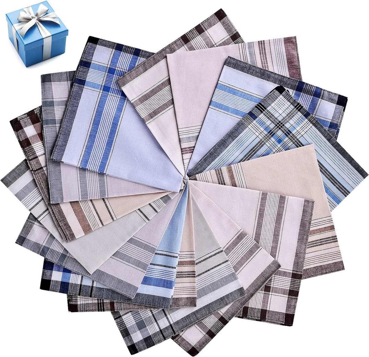 15 stuks ruitpatroon heren zakdoeken 100% katoen blauw maat M
