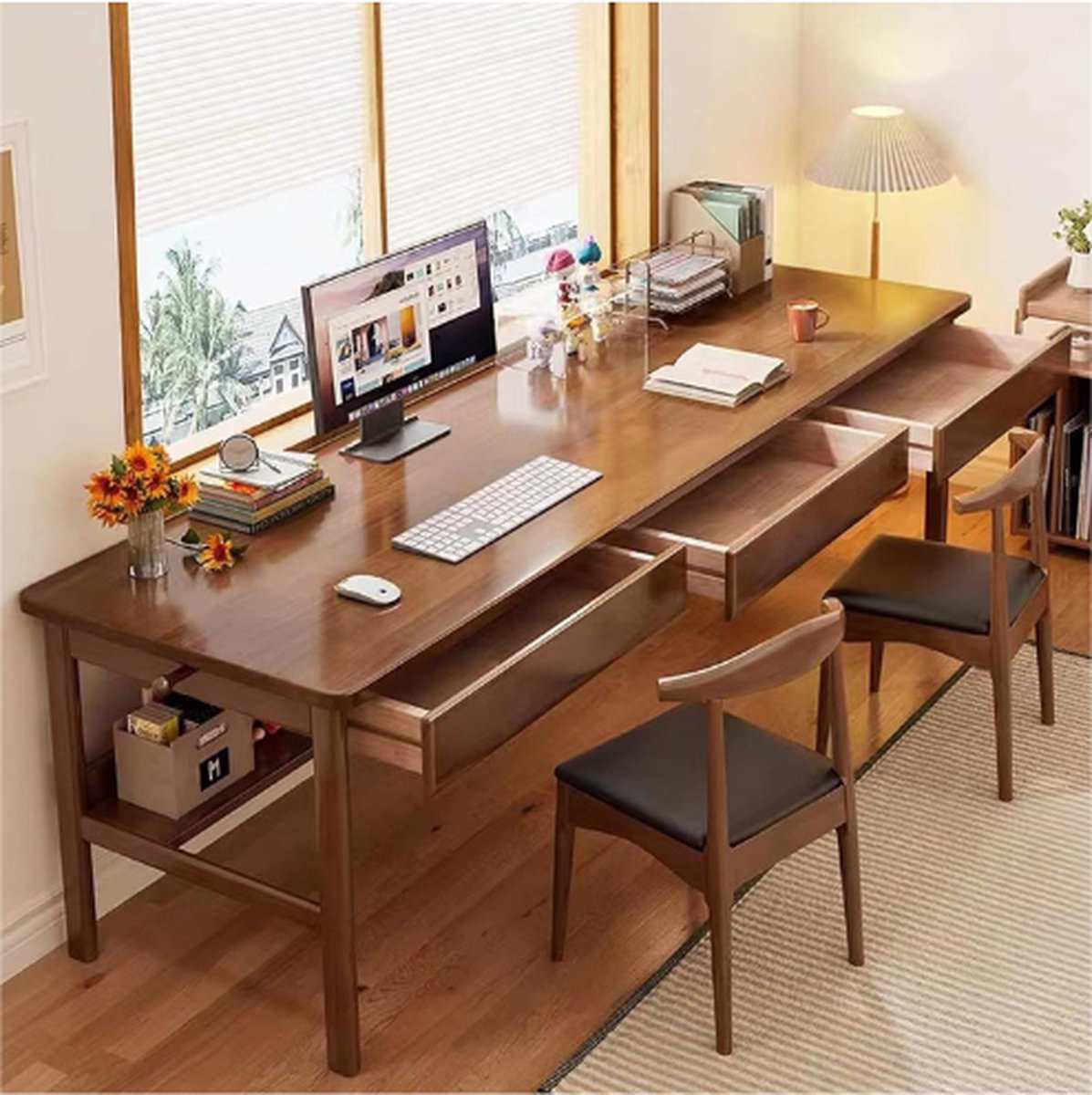 160cm Lang Bureau Met 3 Laden - Massief Houten ... - Bol